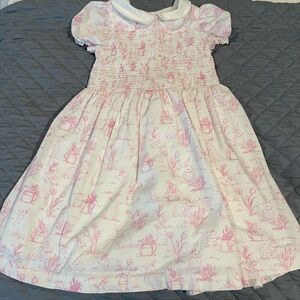 Janie and Jack Pink and White Garden bunny Print Dress